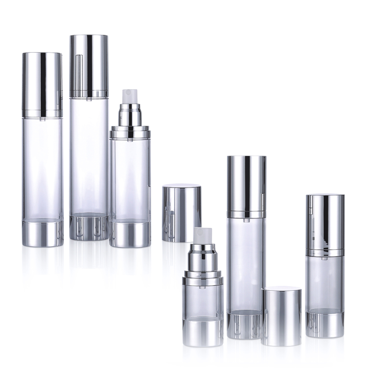 15ml 30ml 50ml 80ml 100ml 120ml Neamh -doirteadh Só Trédhearcach Cosmaideacha Buidéal Caidéil Lotion Airless le Caipín Airgid L04